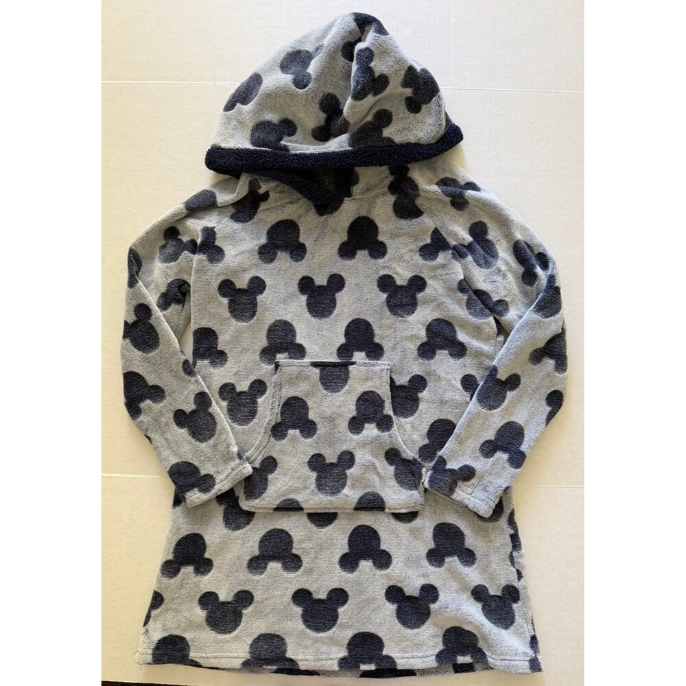 Disney Mickey Mouse M Plush Lounger Hooded Dress Pocket Navy Blue Soft Cozy